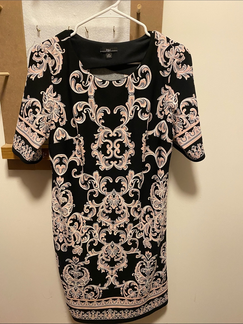 Black Dress with Pink Scroll Pattern